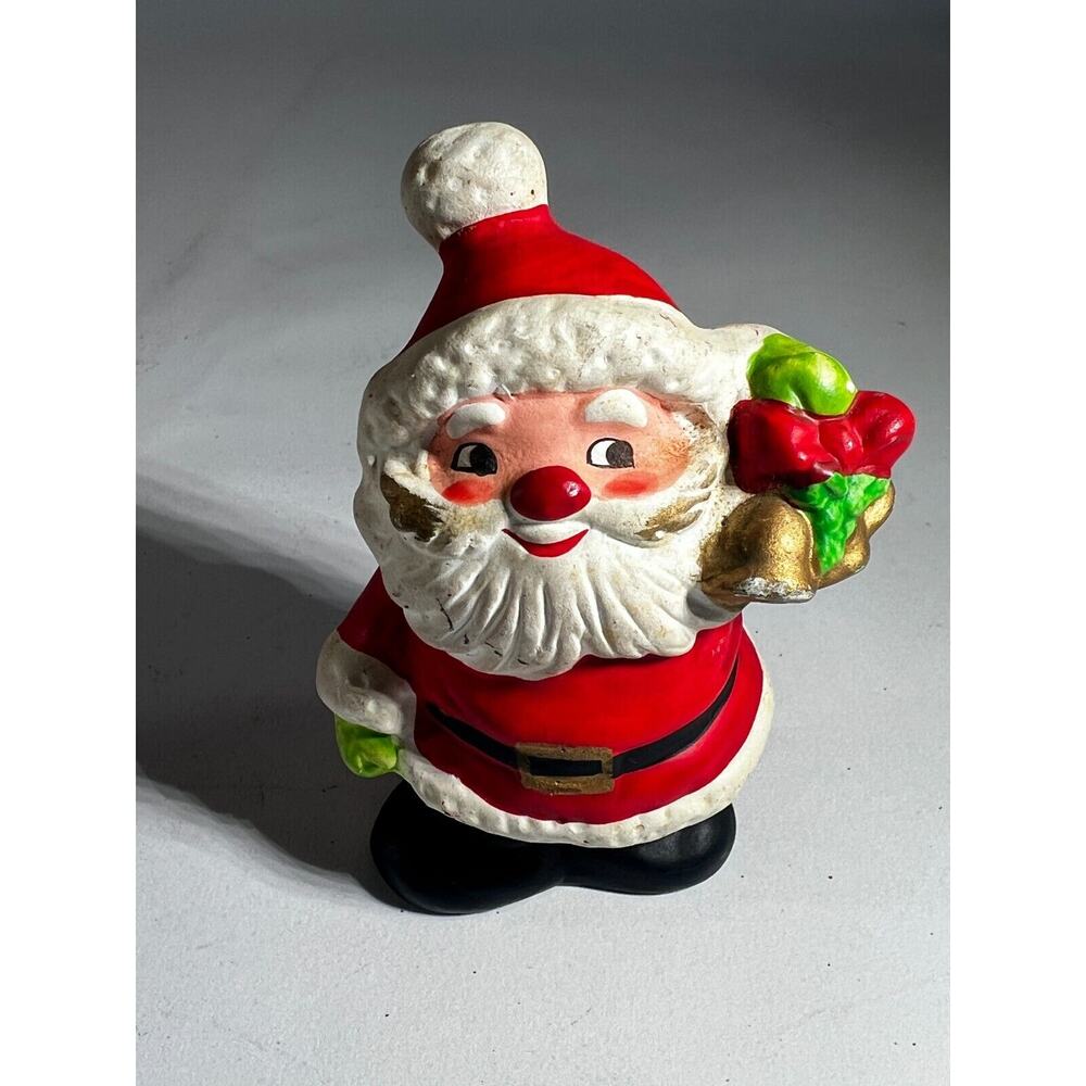 Vintage Christmas Santa Claus Porcelain Ceramic Gold Bells Figurine Decor Figure